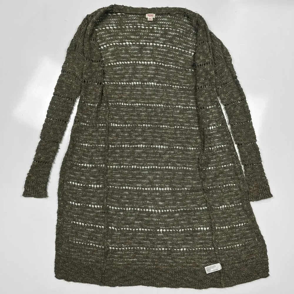 Mossimo Supply Co. Open Knit Long Cardigan Maxi Sweater Green Small